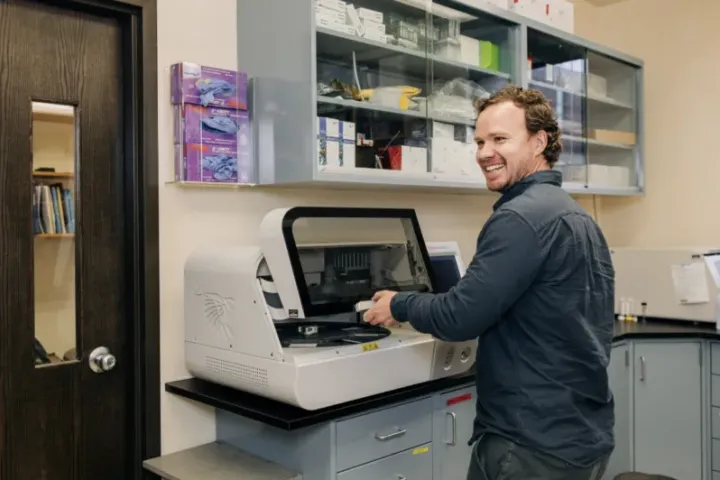 NDSU Research Student in Lab