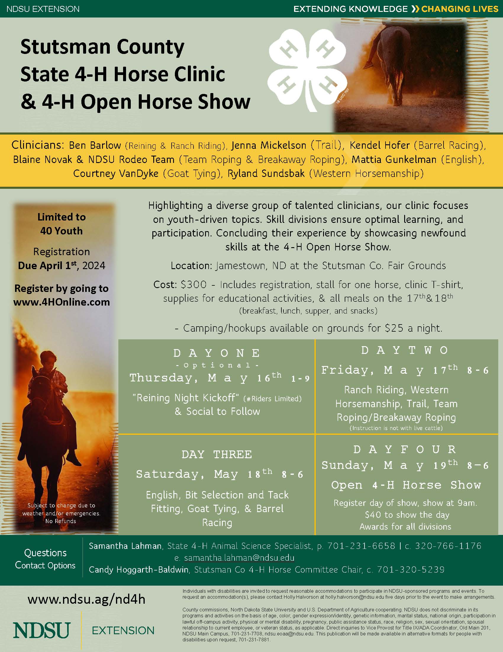 Stutsman County State 4-H Horse Clinic & 4-H Open Horse Show | NDSU ...