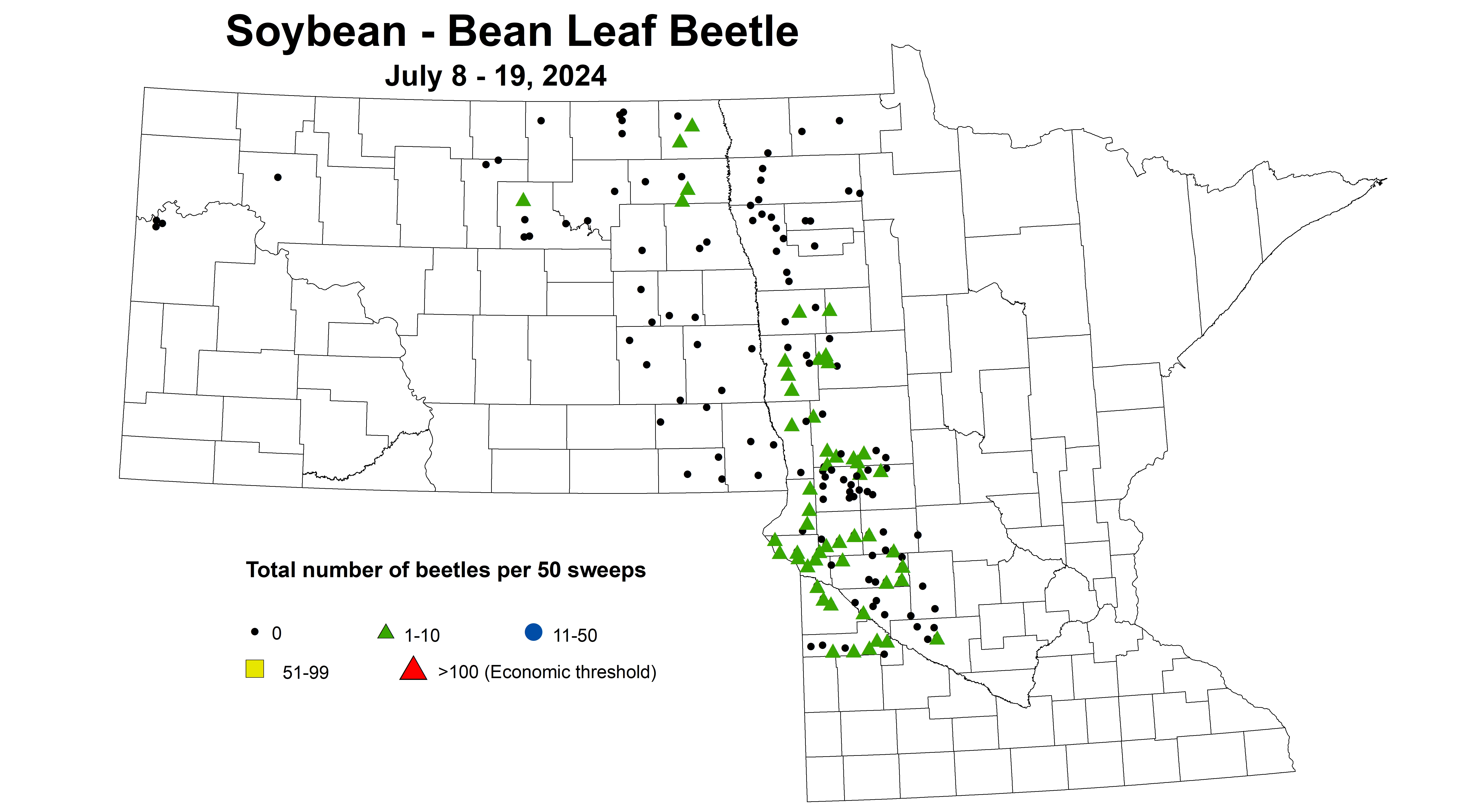 soybean BLB number of beetles per 50 sweeps July 8-19 2024