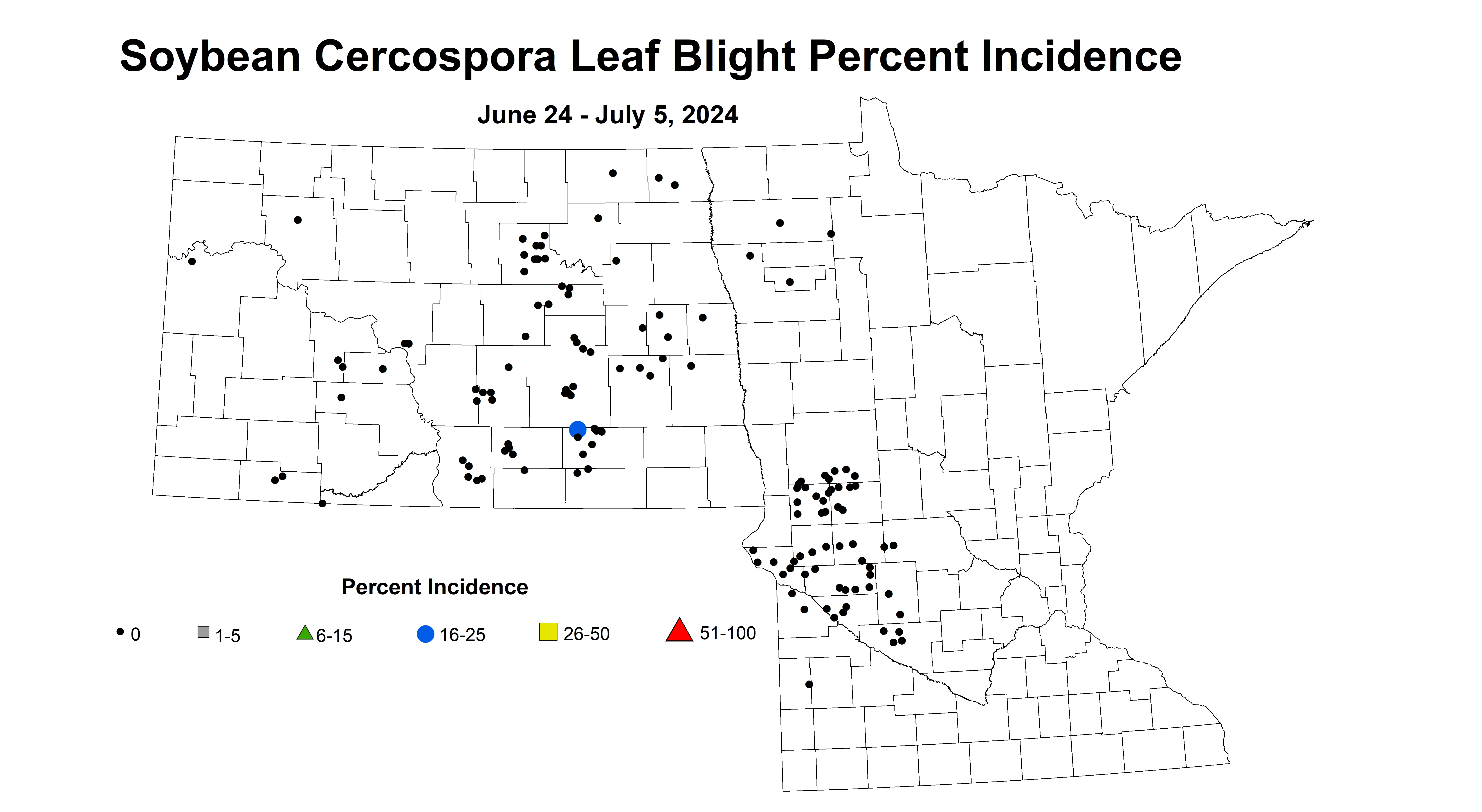 soybean cercospora leaf blight percent incidence June 24 to July 5 2024
