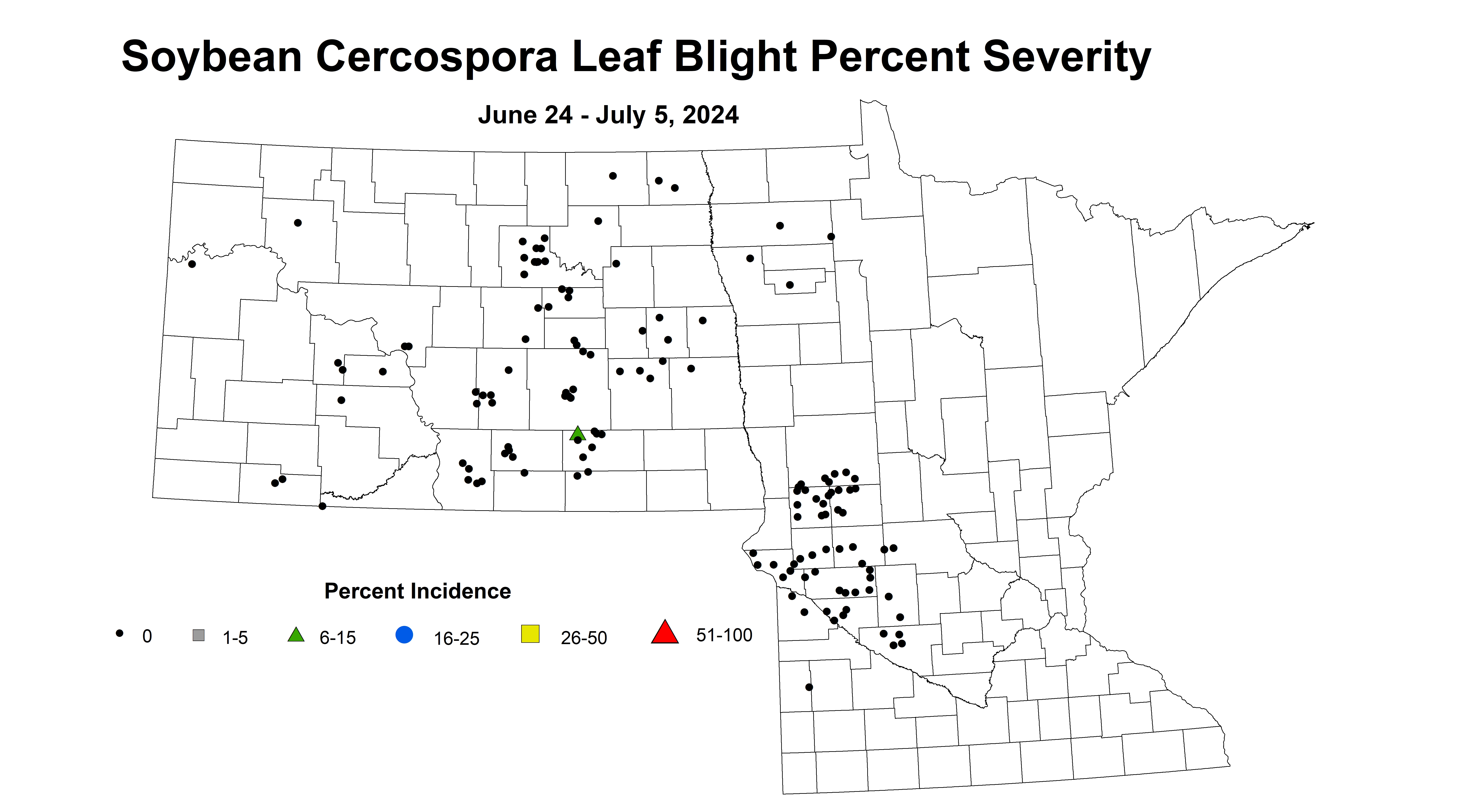 soybean cercospora leaf blight percent severity June 24 to July 5 2024
