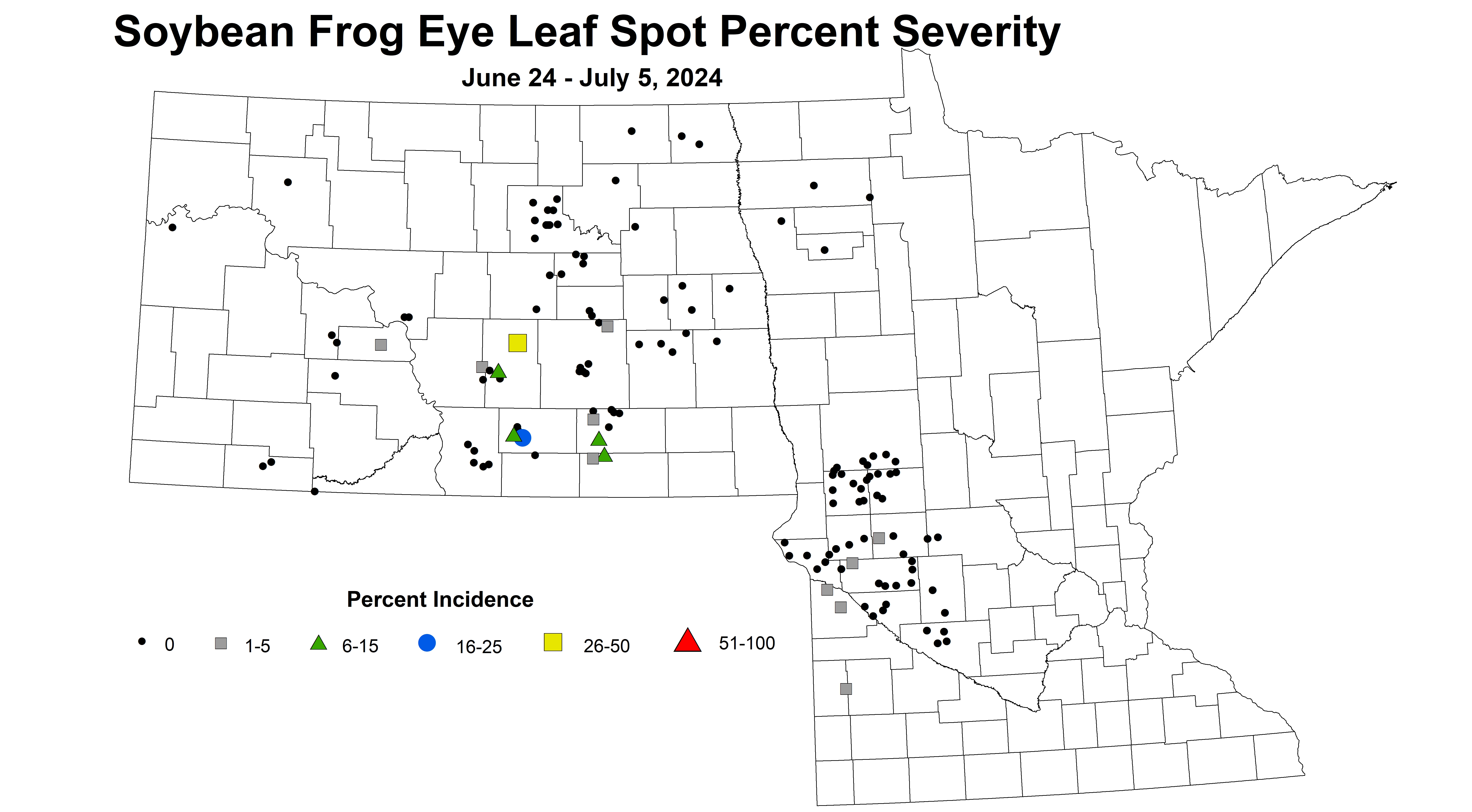 soybean frog eye leaf spot severity June 24 to July 5 2024