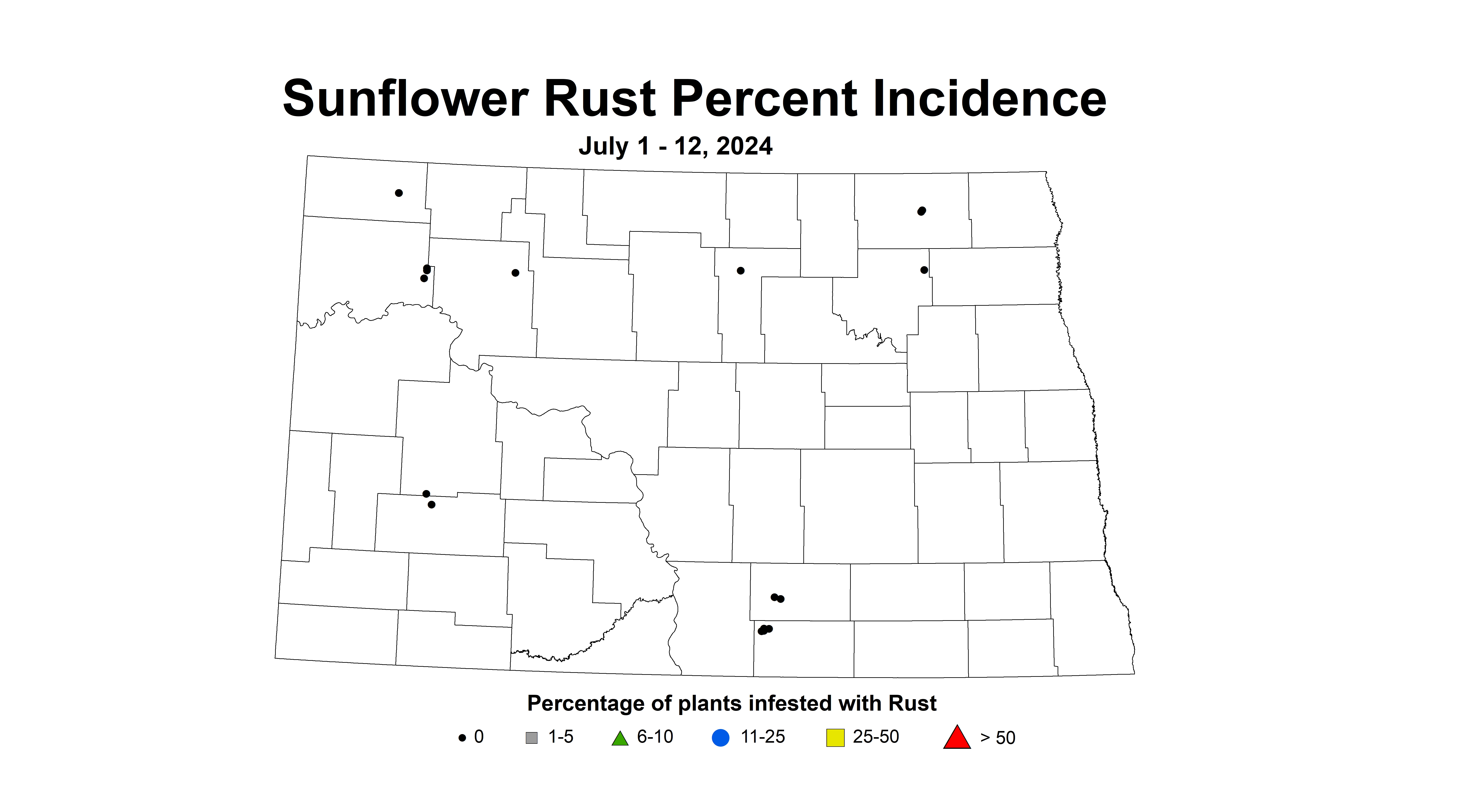 sunflower rust incidence July 1 - 12 2024