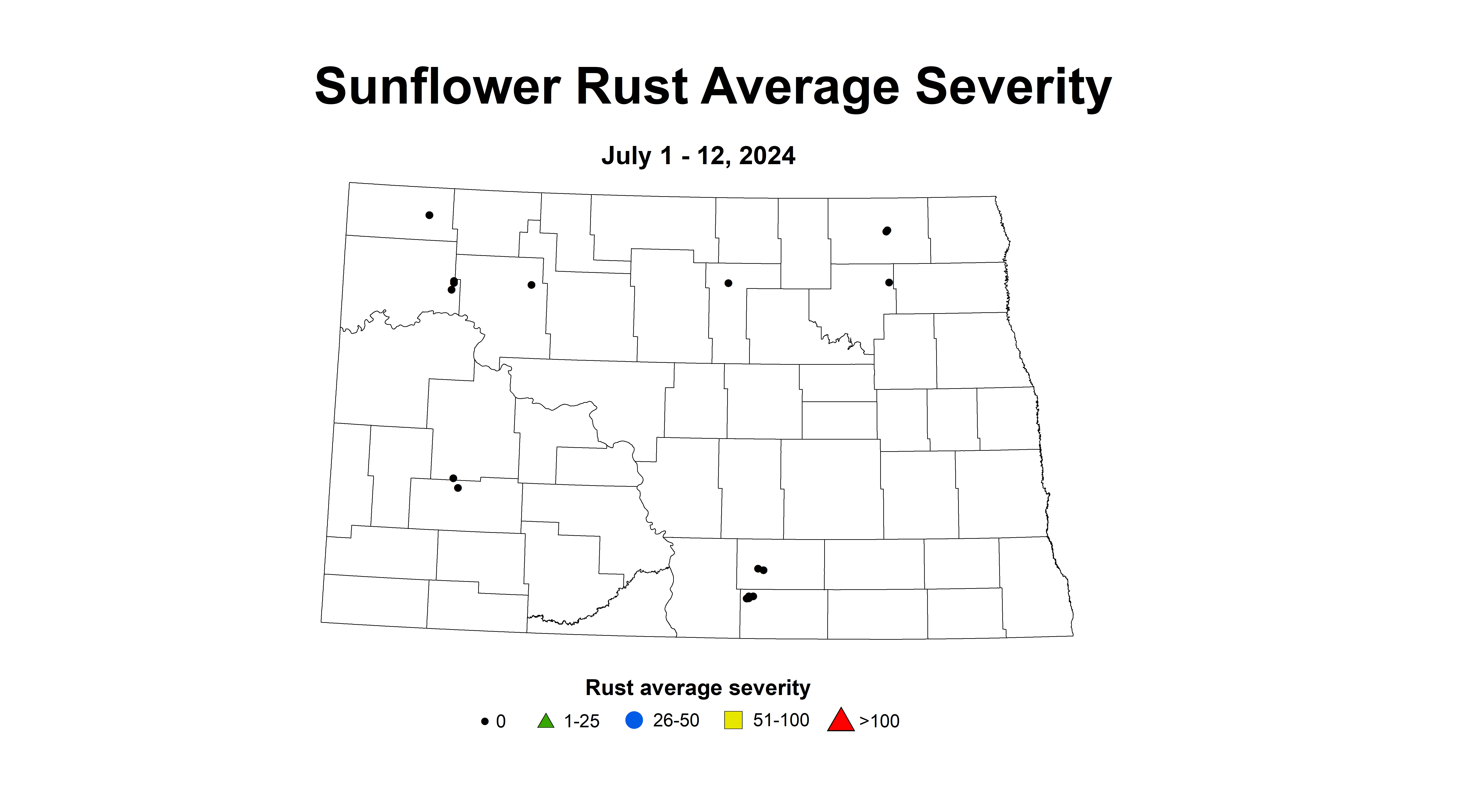 sunflower rust severity July 1 - 12 2024