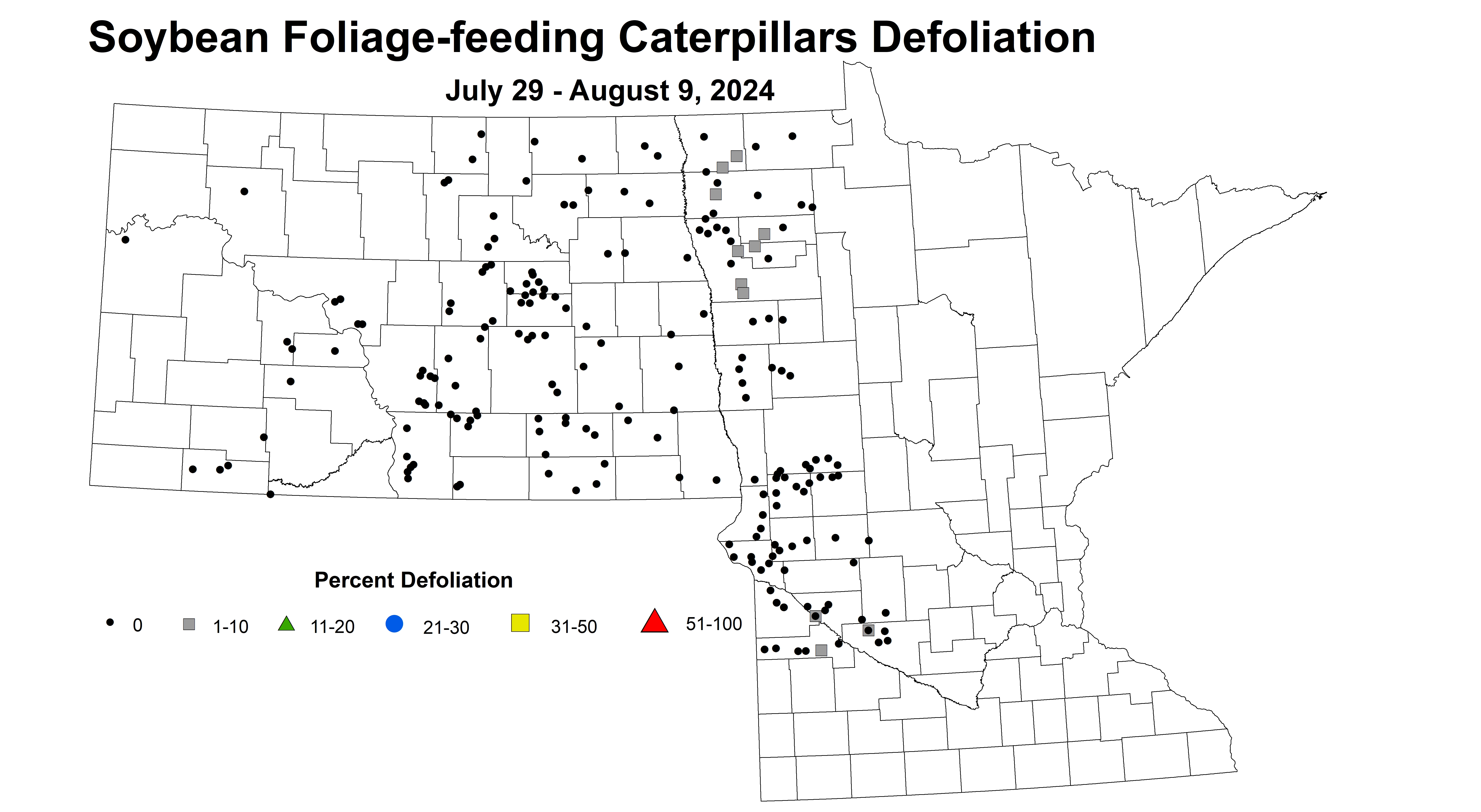 soybean caterpillar defoliation July 29 - August 9 2024