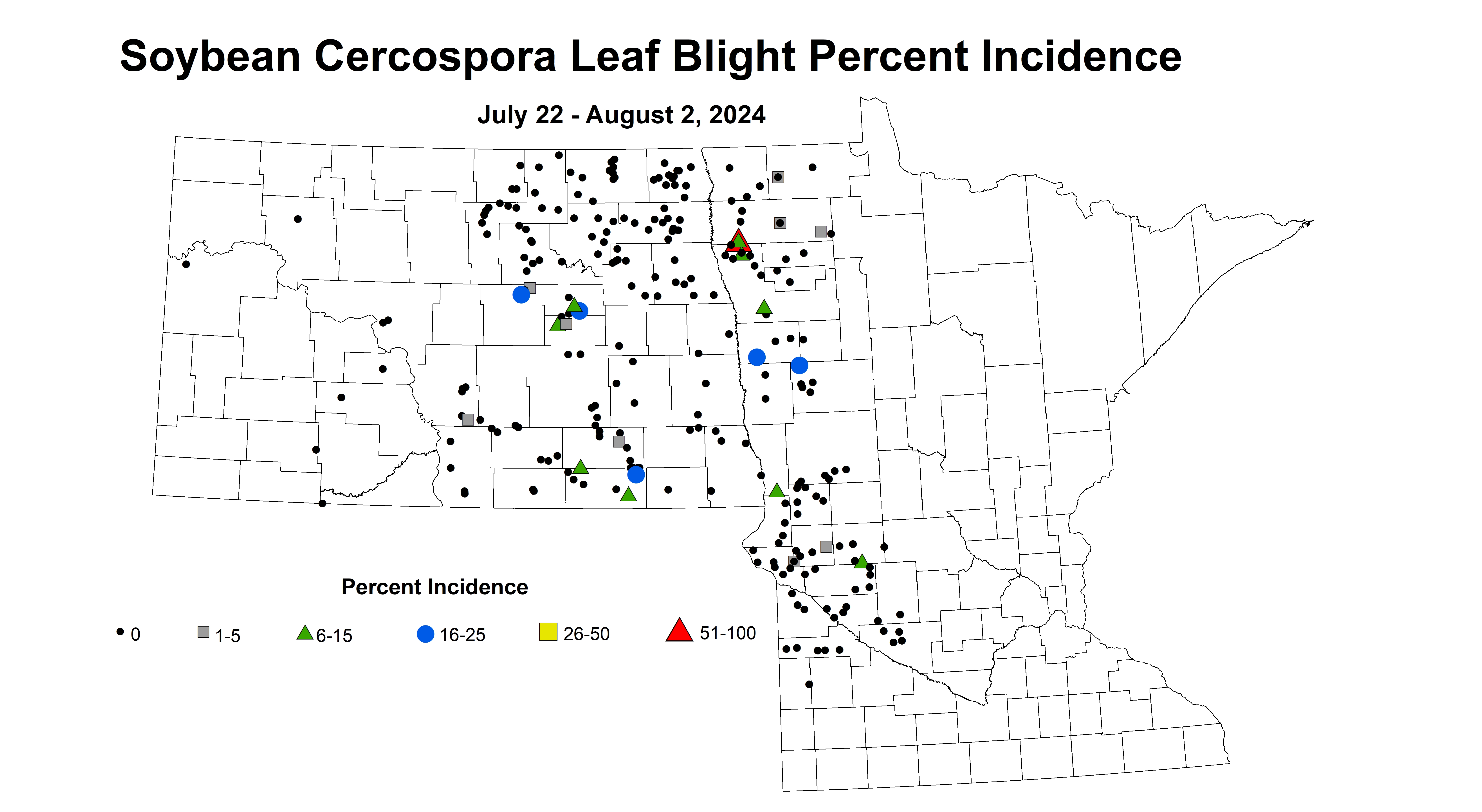 soybean cercospora leaf blight incidence July 22 - August 2 2024