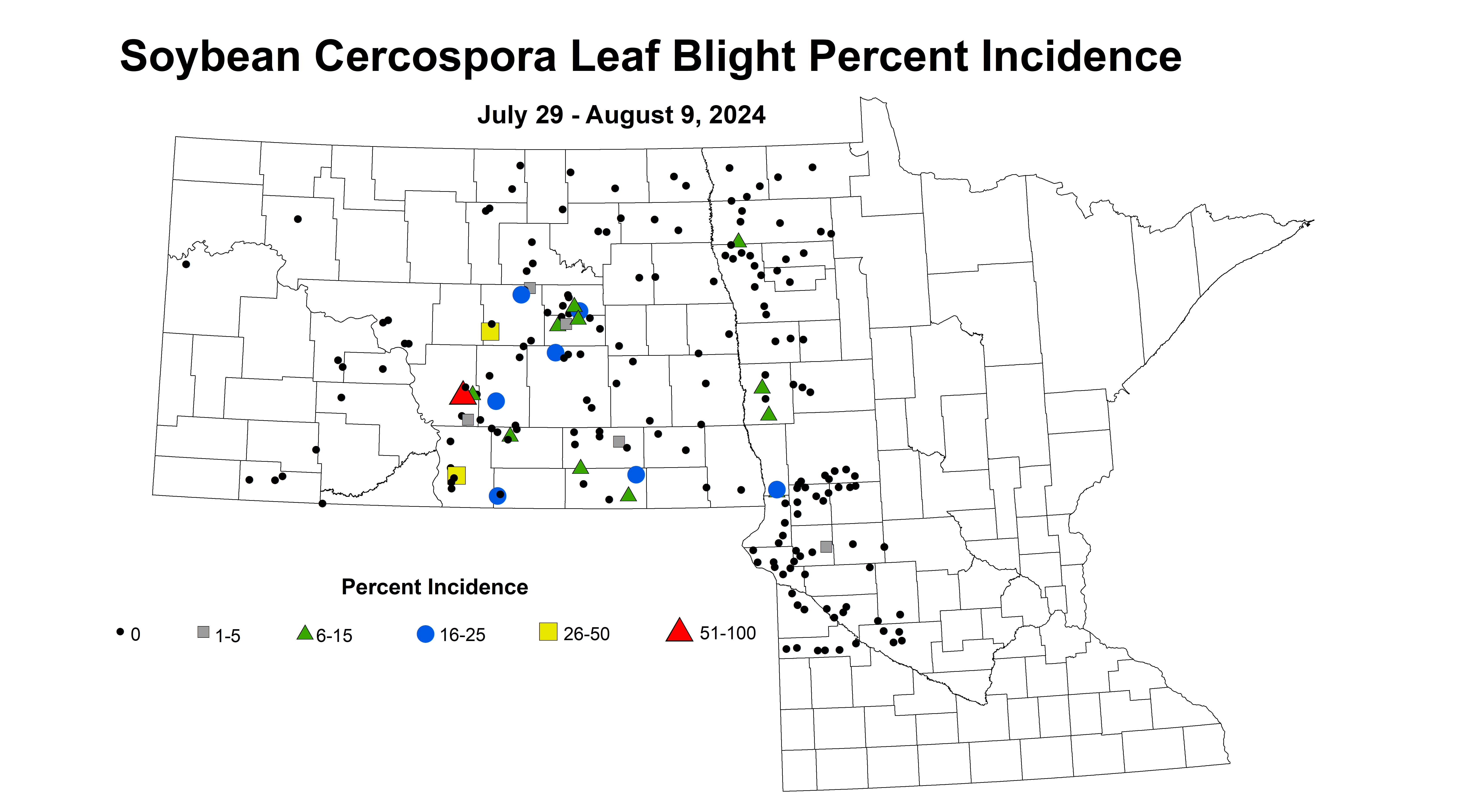 soybean cercospora leaf blight incidence July 29 - August 9 2024