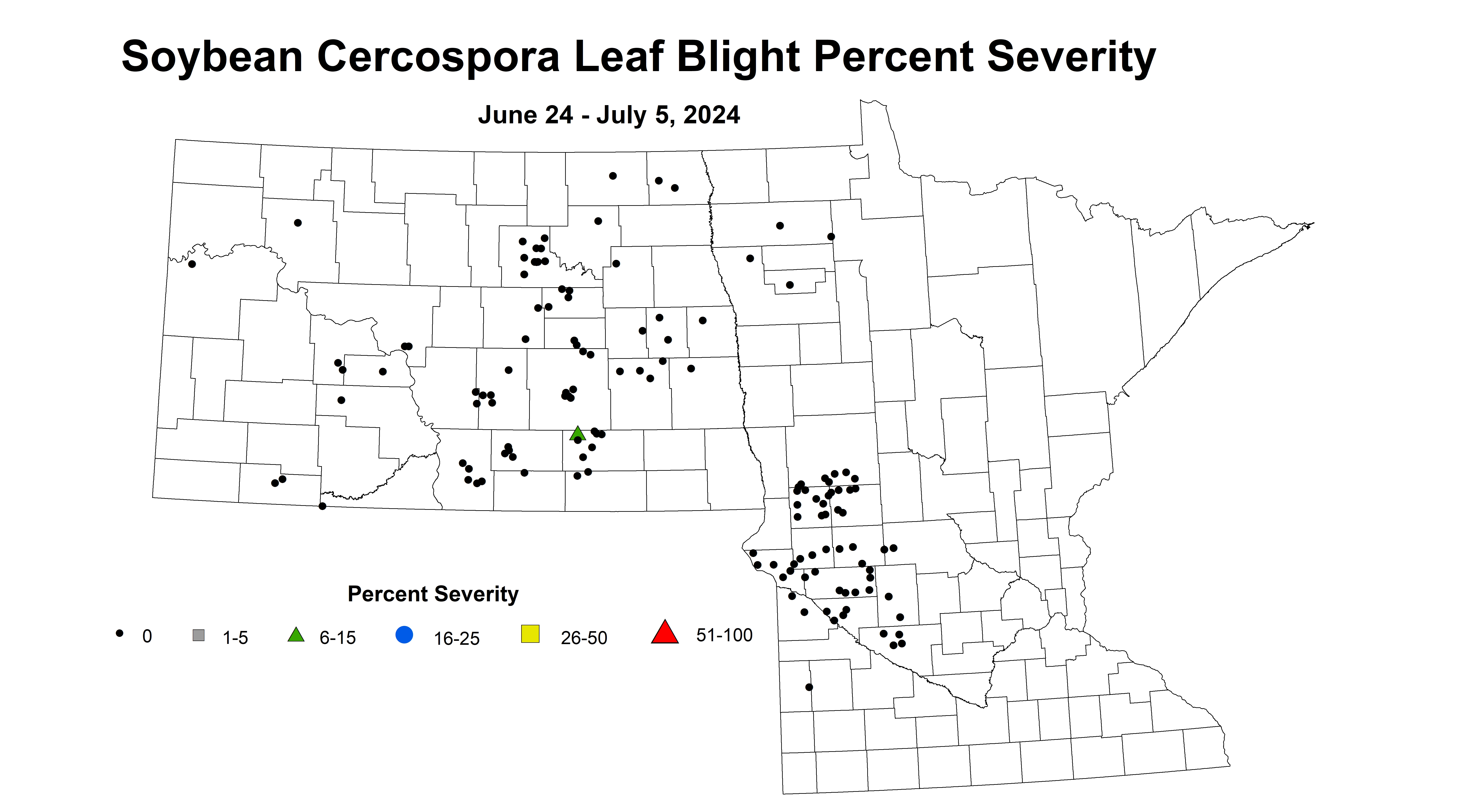 corrected soybean cercospora leaf blight percent severity June 24 to July 5 2024