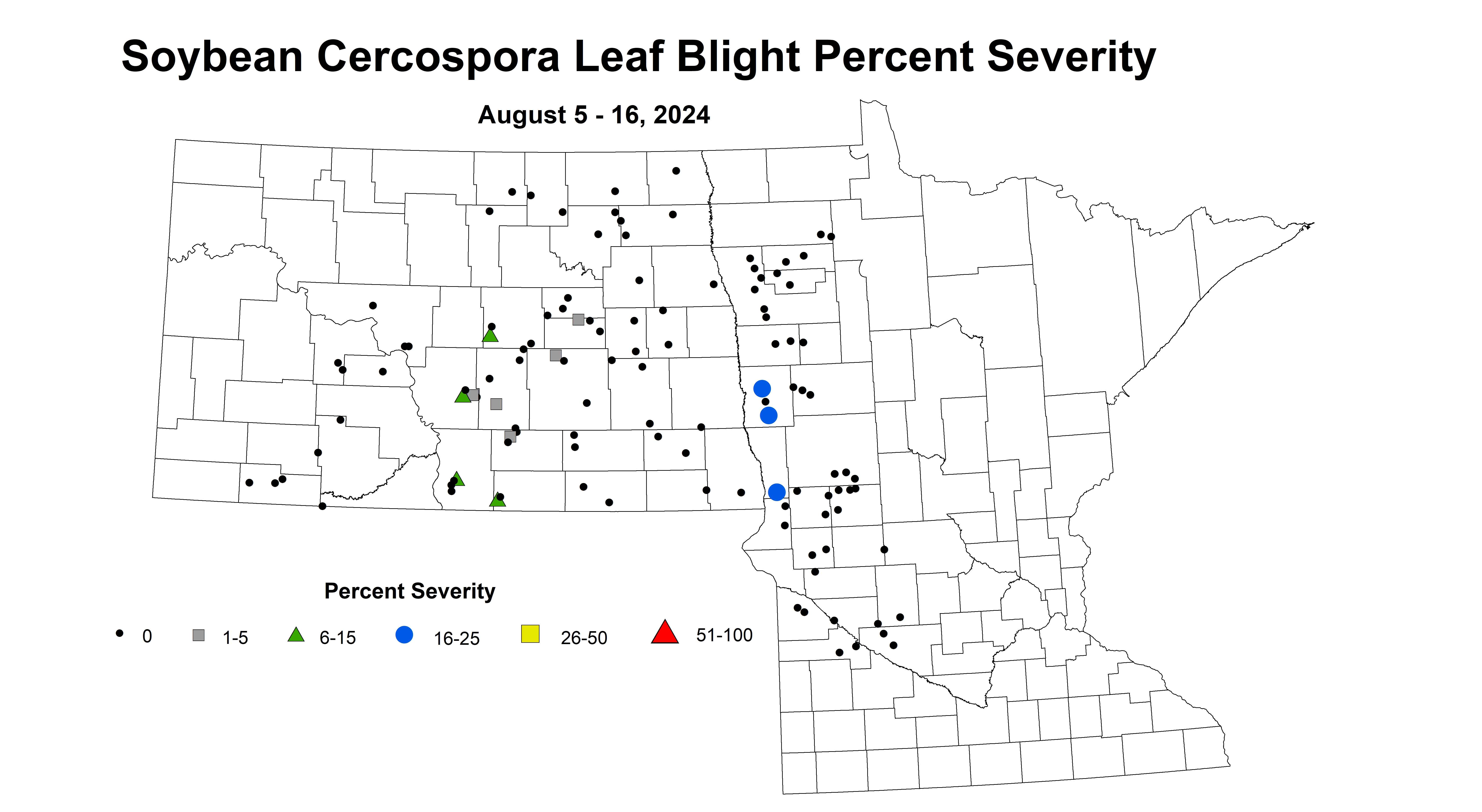 corrected soybean cercospora leaf blight severity August 5-16 2024