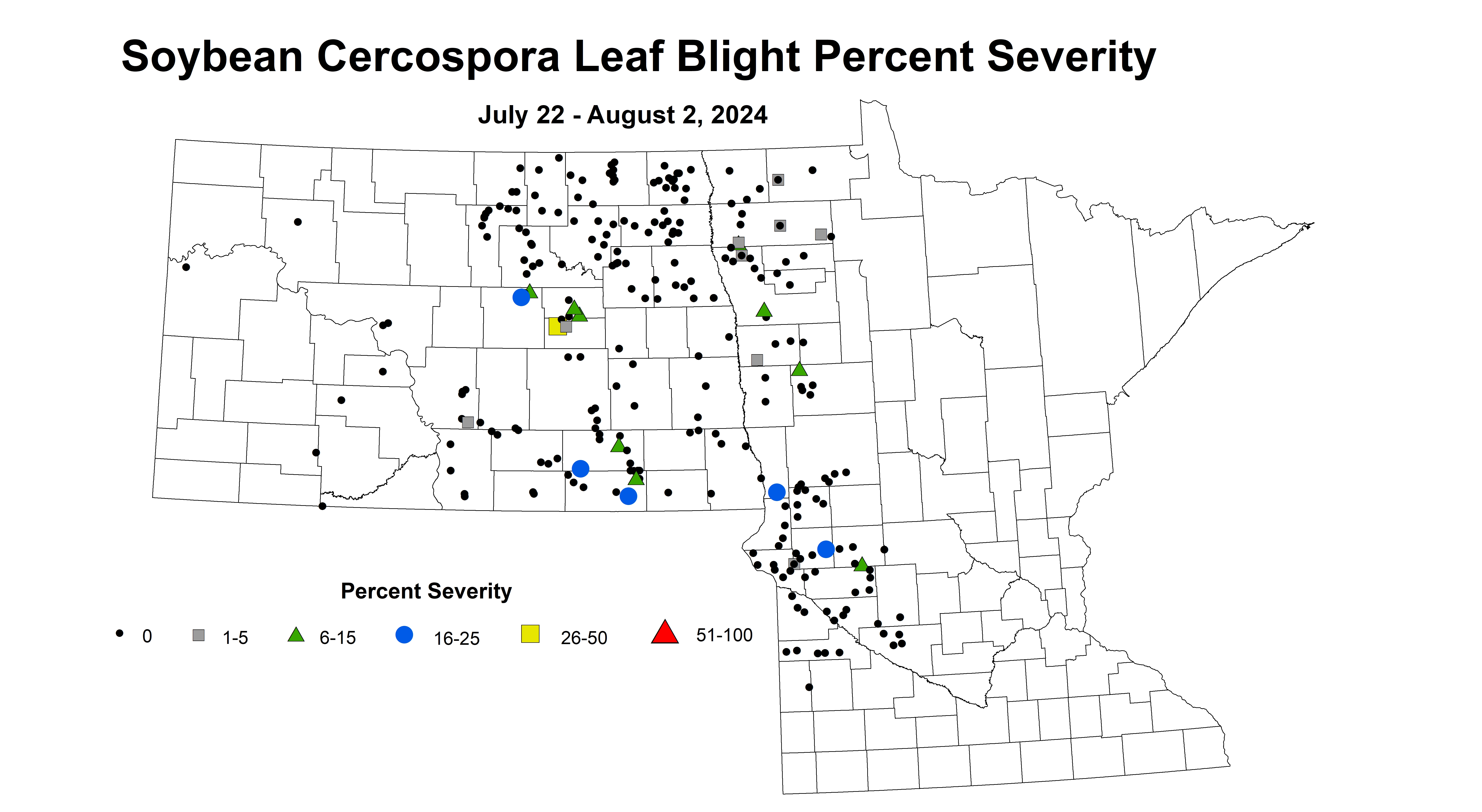 corrected soybean cercospora leaf blight severity July 22 - August 2 2024