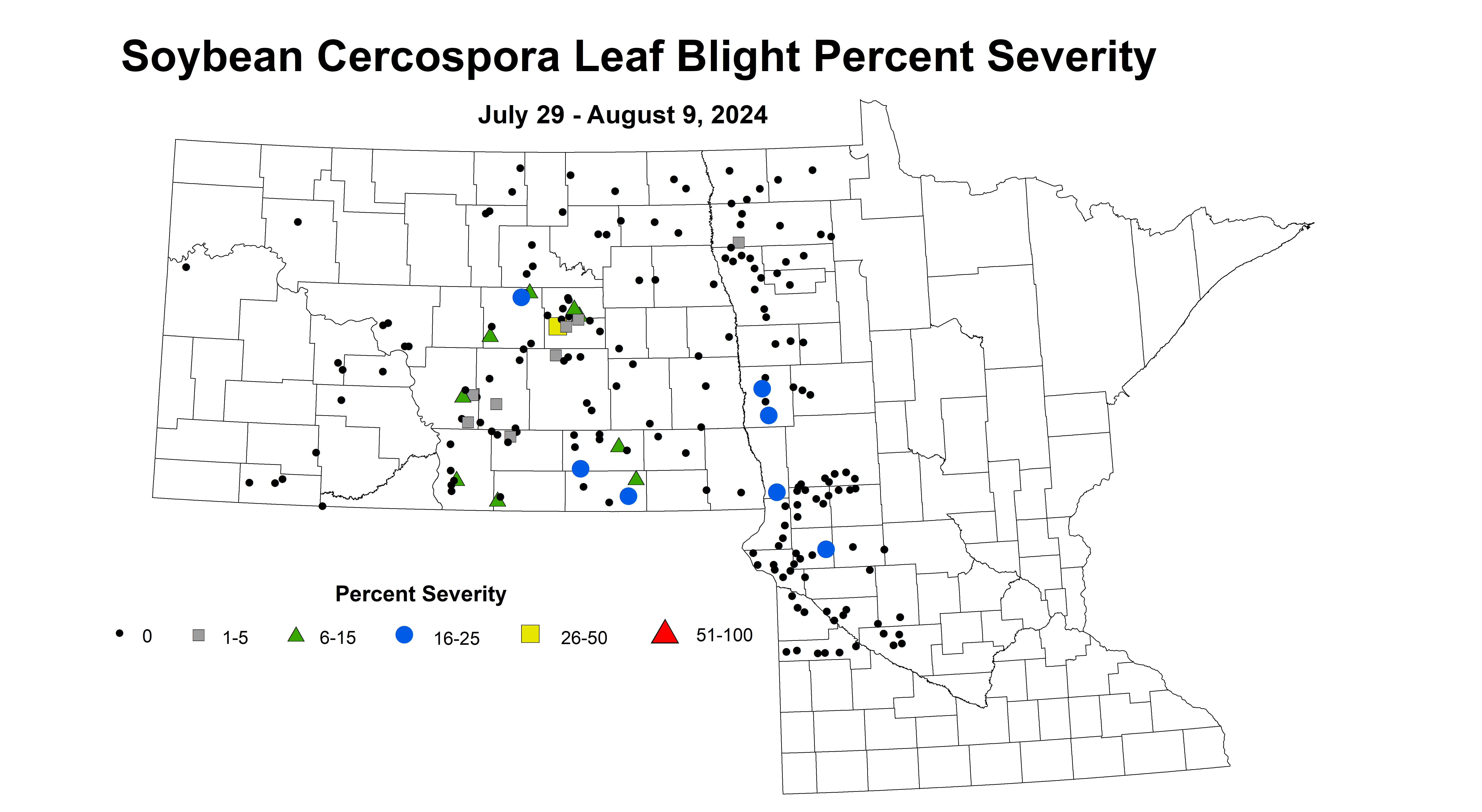 corrected soybean cercospora leaf blight severity July 29 - August 9 2024