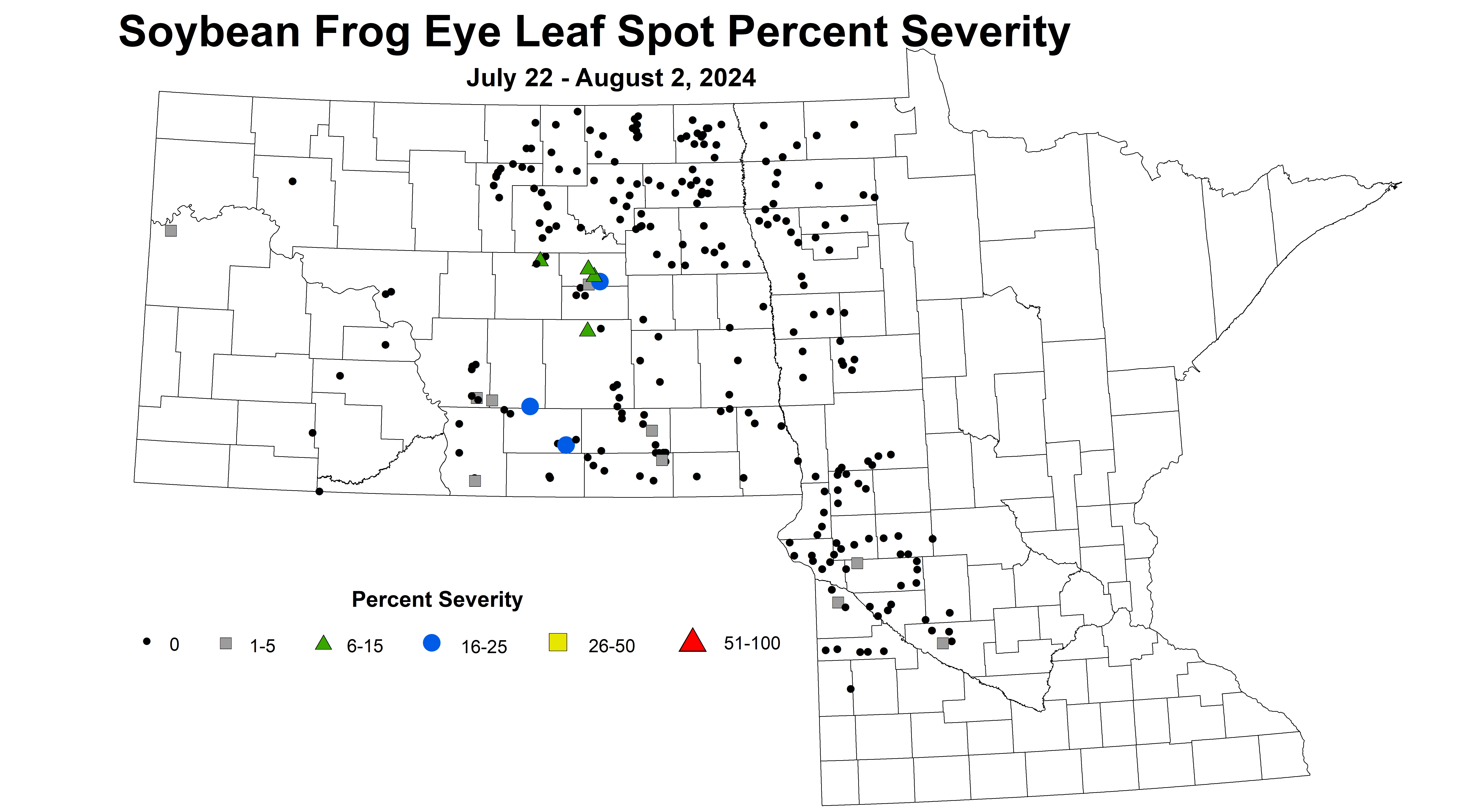 corrected soybean frog eye leaf spot severity July 29 - August 9 2024