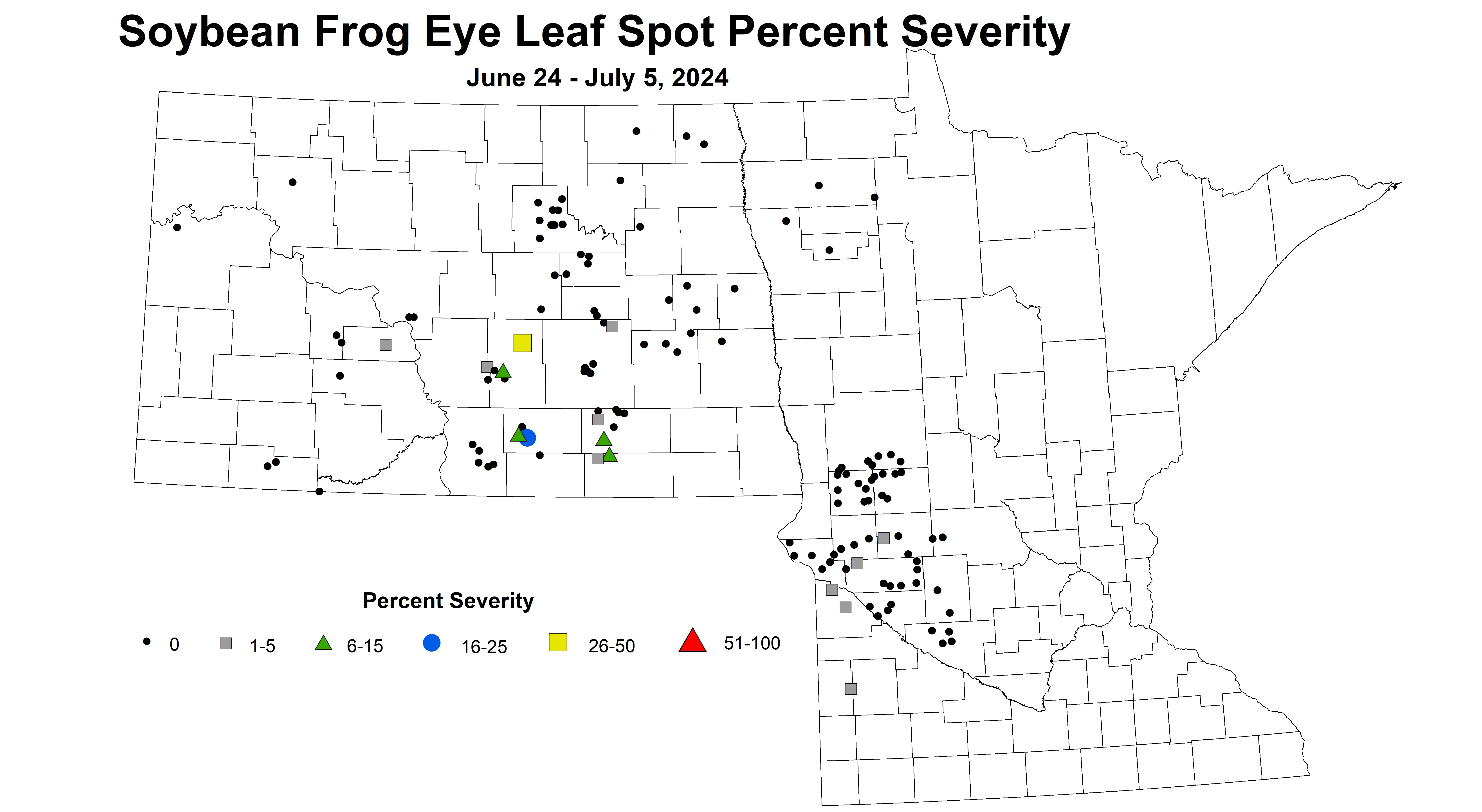 corrected soybean frog eye leaf spot severity June 24 to July 5 2024