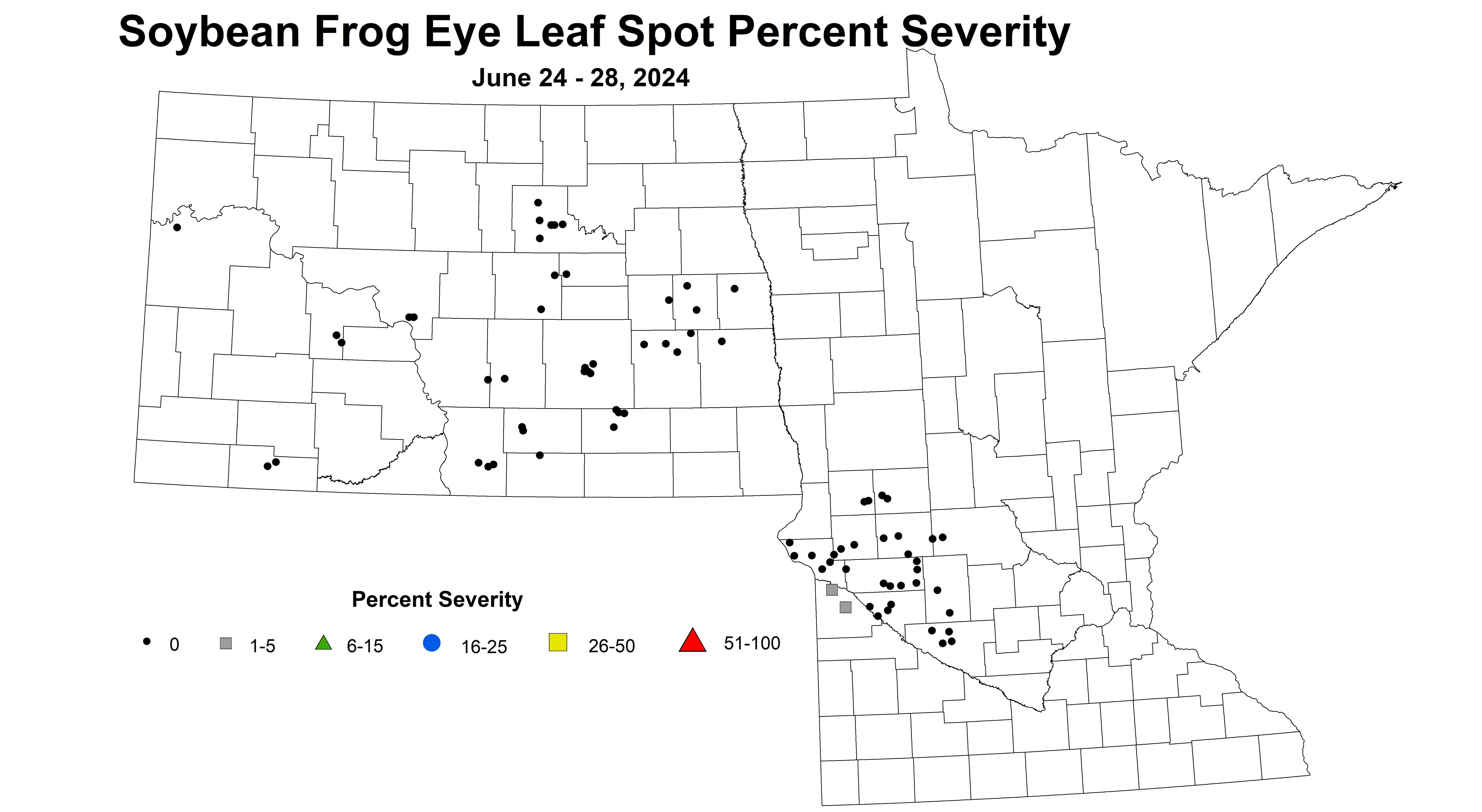 corrected soybean frog eye leaf spot severity June 24-28 2024