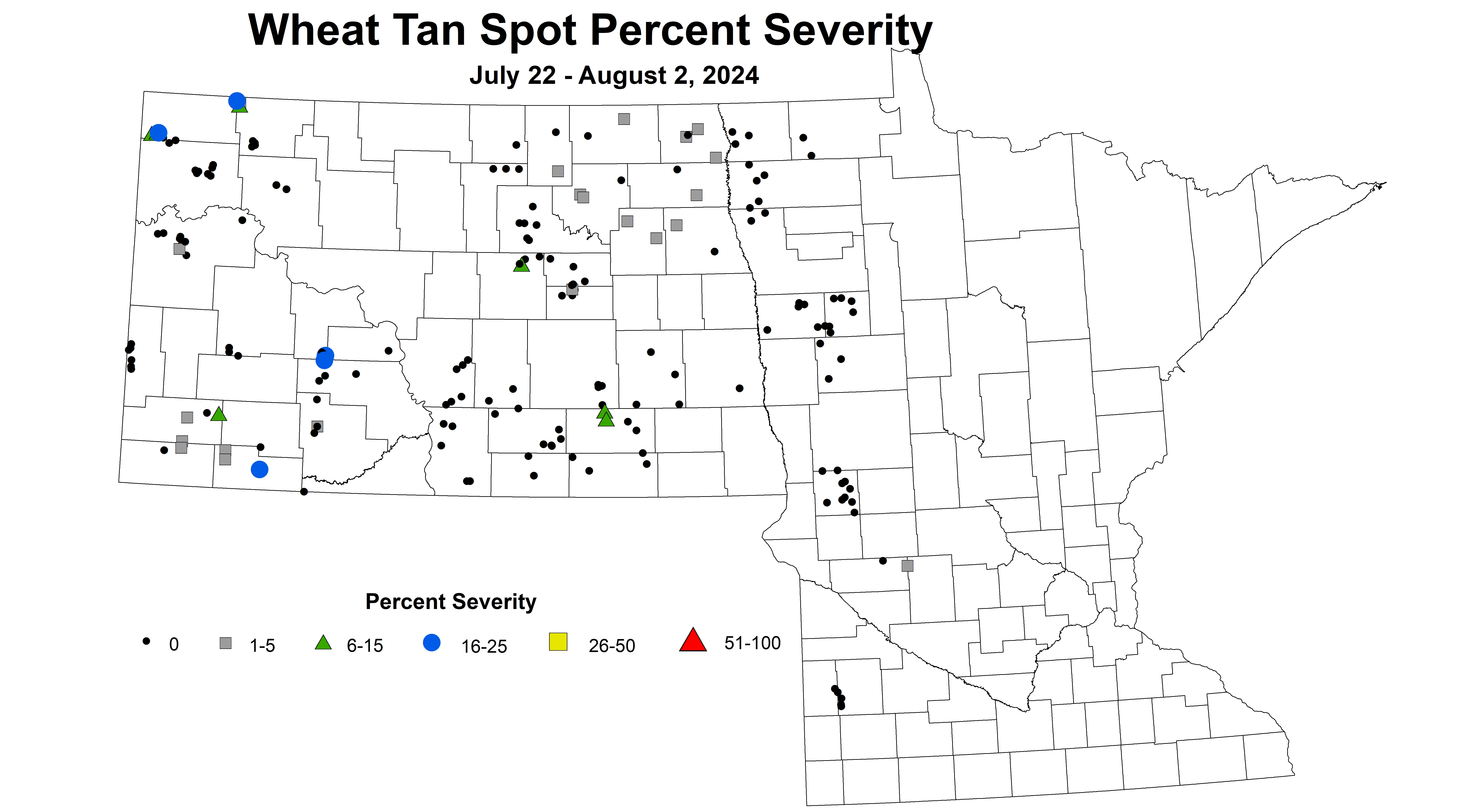 corrected wheat tan spot severity July 22 - August 2 2024