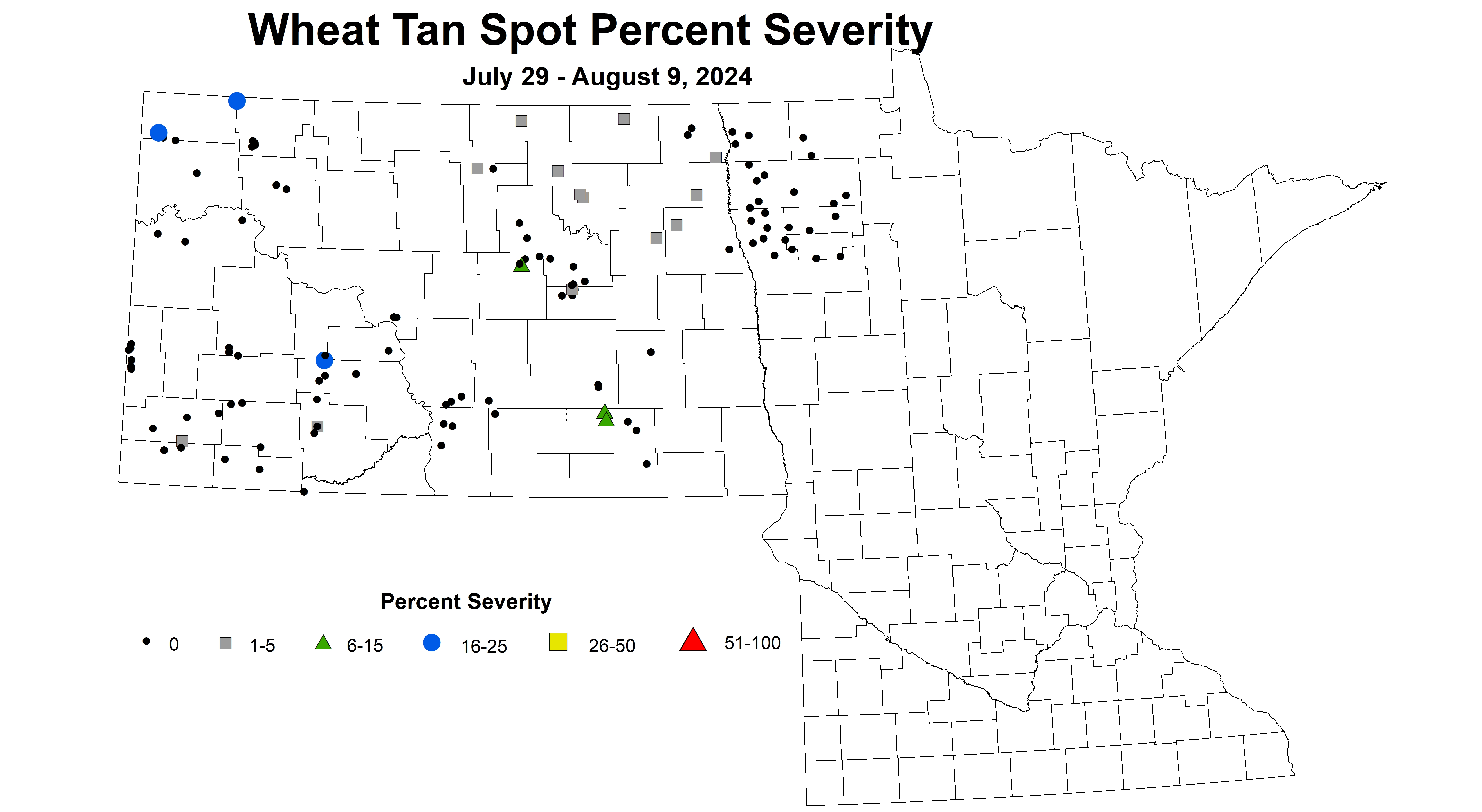 corrected wheat tan spot severity July 29 - August 9 2024