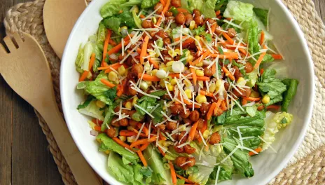 Barbecue Chickpea Salad, as prepared and in a white bowl