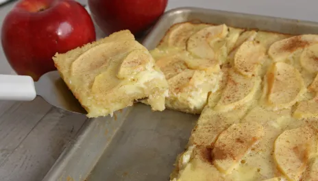 Kuchen Bars, prepared and being served off a baking tray