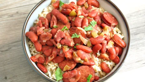 Red Beans and Sausage, prepared and served in a bowl