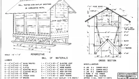 A diagram showing how to build a cattle self-feeder. This image is not detailed enough for reading and is for example only.