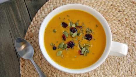 Savory Pumpkin Soup, served in a cup