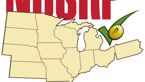 The North Central Soybean Research Program logo features a map of Midwest states with a checkmark and soybean seed superimposed.