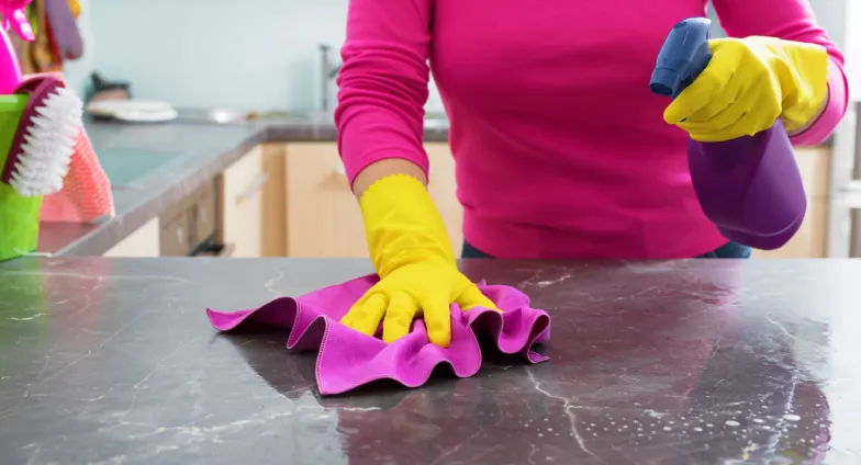 woman cleaning kitchen counter