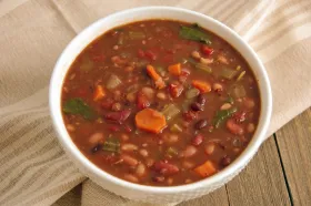 7-Bean Vegetarian Soup, prepared and served in a bowl