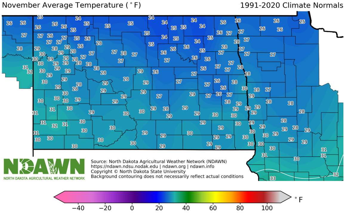 1991-2020 November Normal Average Temperature