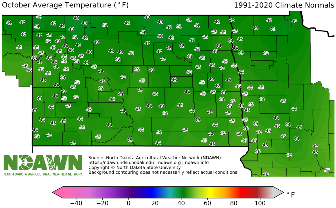 1991-2020 October Normal Average Temperature