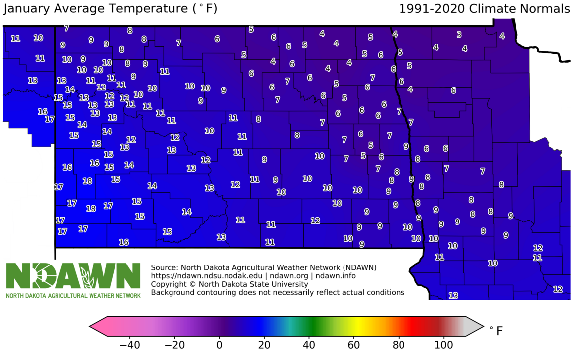 1991-2020 January Normal Average Temperature