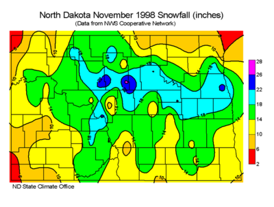 north dakota snowfall totals