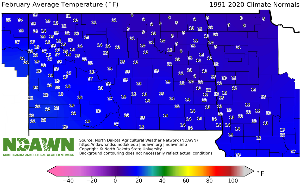 1991-2020 February Normal Average Temperature