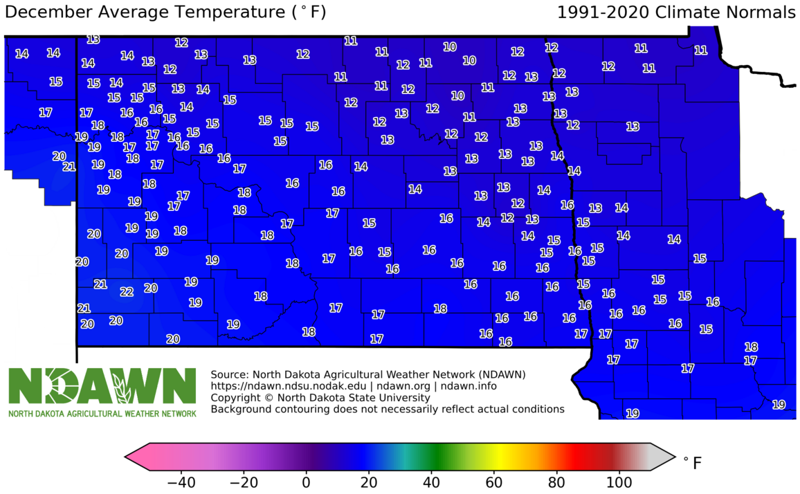 1991-2020 December Normal Average Temperature