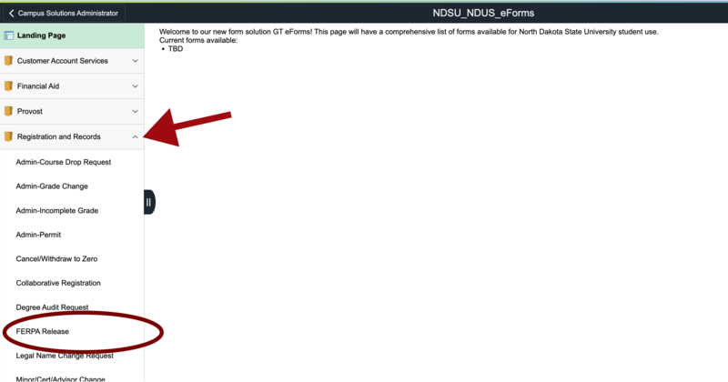 Image of where to find the FERPA form