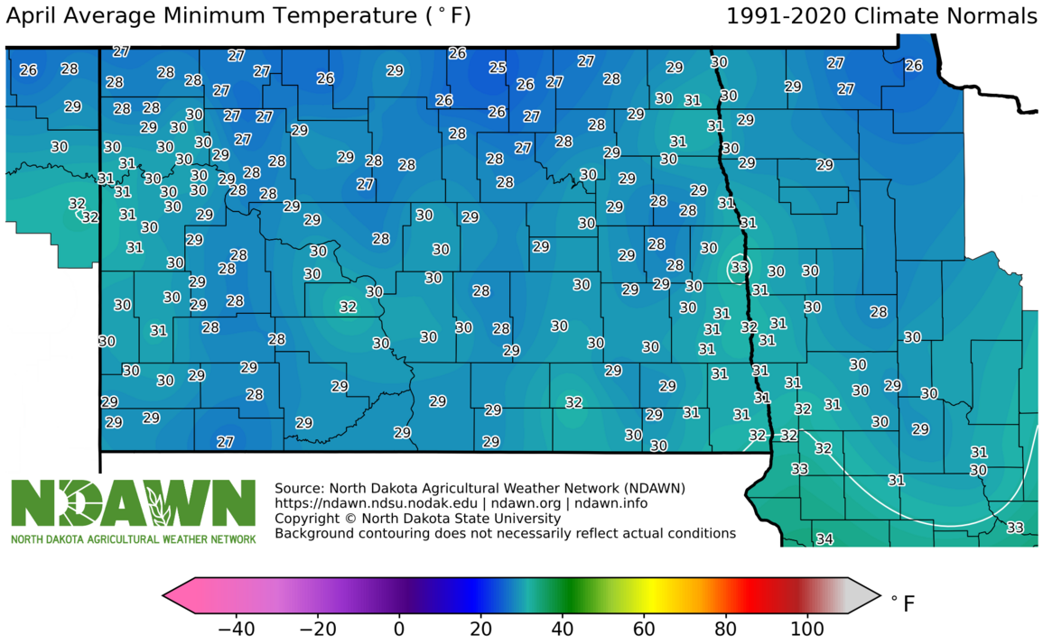 1991-2020 April Normal Minimum Temperature