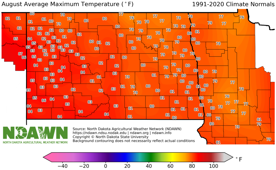 1990-2020 August Normal Maximum Temperature