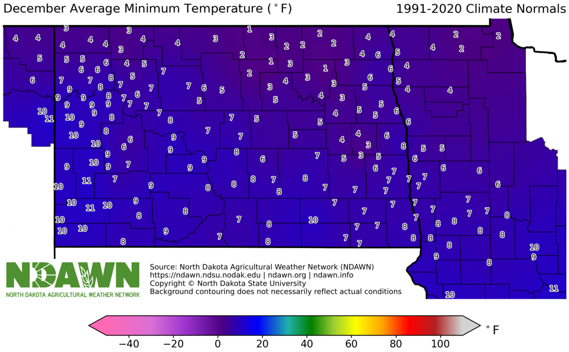 1991-2020 December Normal Minimum Temperature