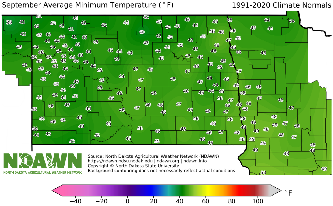 1991-2020 September Normal Minimum Temperature