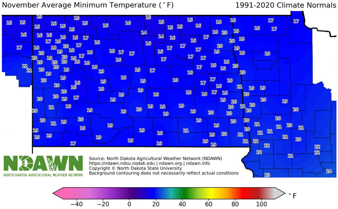 1991-2020 November Normal Minimum Temperature