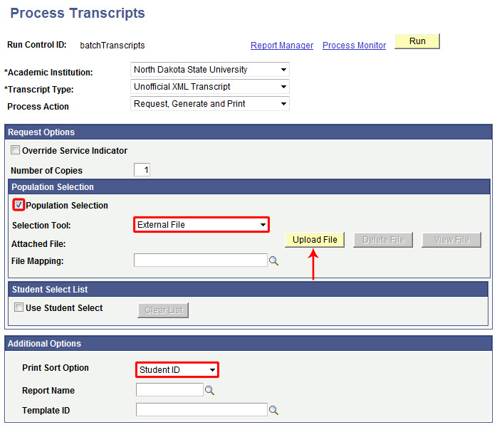 Sample View of Campus Connection Screen