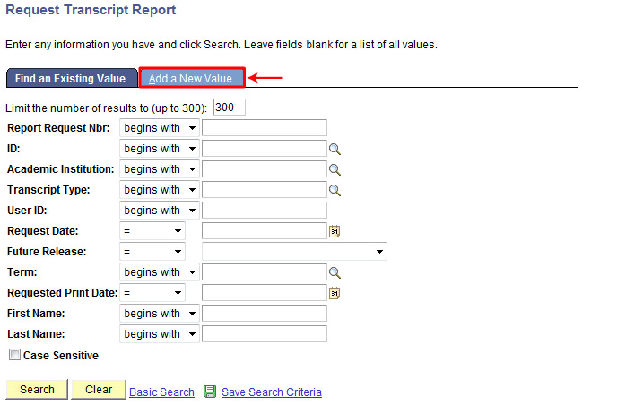 Sample View of Campus Connection Screen