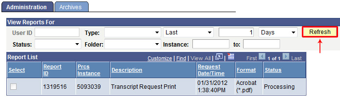 Sample View of Campus Connection Screen