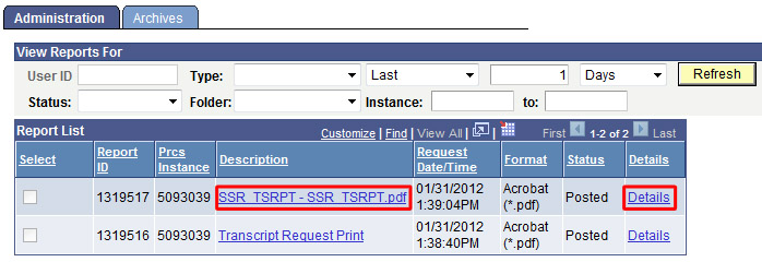 Sample View of Campus Connection Screen