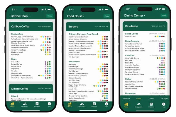 Dining Center Food Court and Coffee Shop Menus
