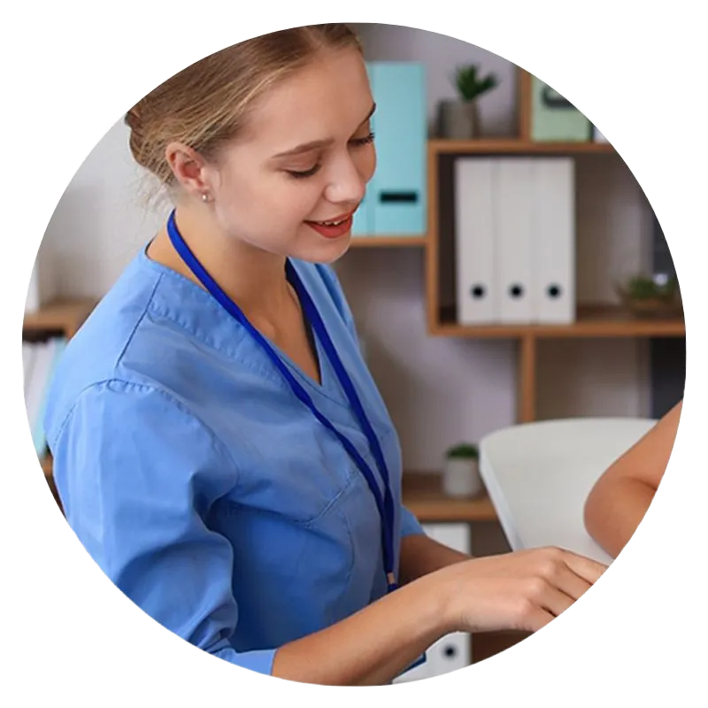 medical assistant speaking with a patient