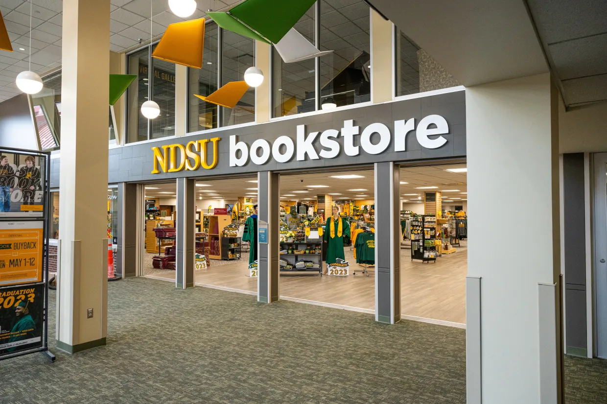 The outside of the NDSU Bookstore in the Memorial Union.