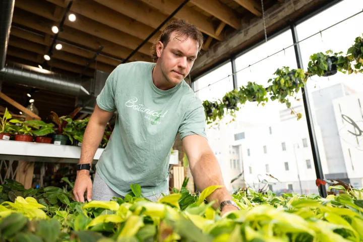 business owner graduate working at his plant store